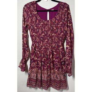 Hollister Womens Medium Purple Foral Paisley Scoop Neck Lined Dress Boho Fairy